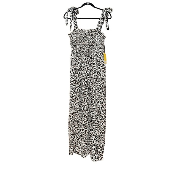 NWT Diane Von Furstenberg Black White Brown Poppy Floral Tie Strap Dress - Picture 2 of 6